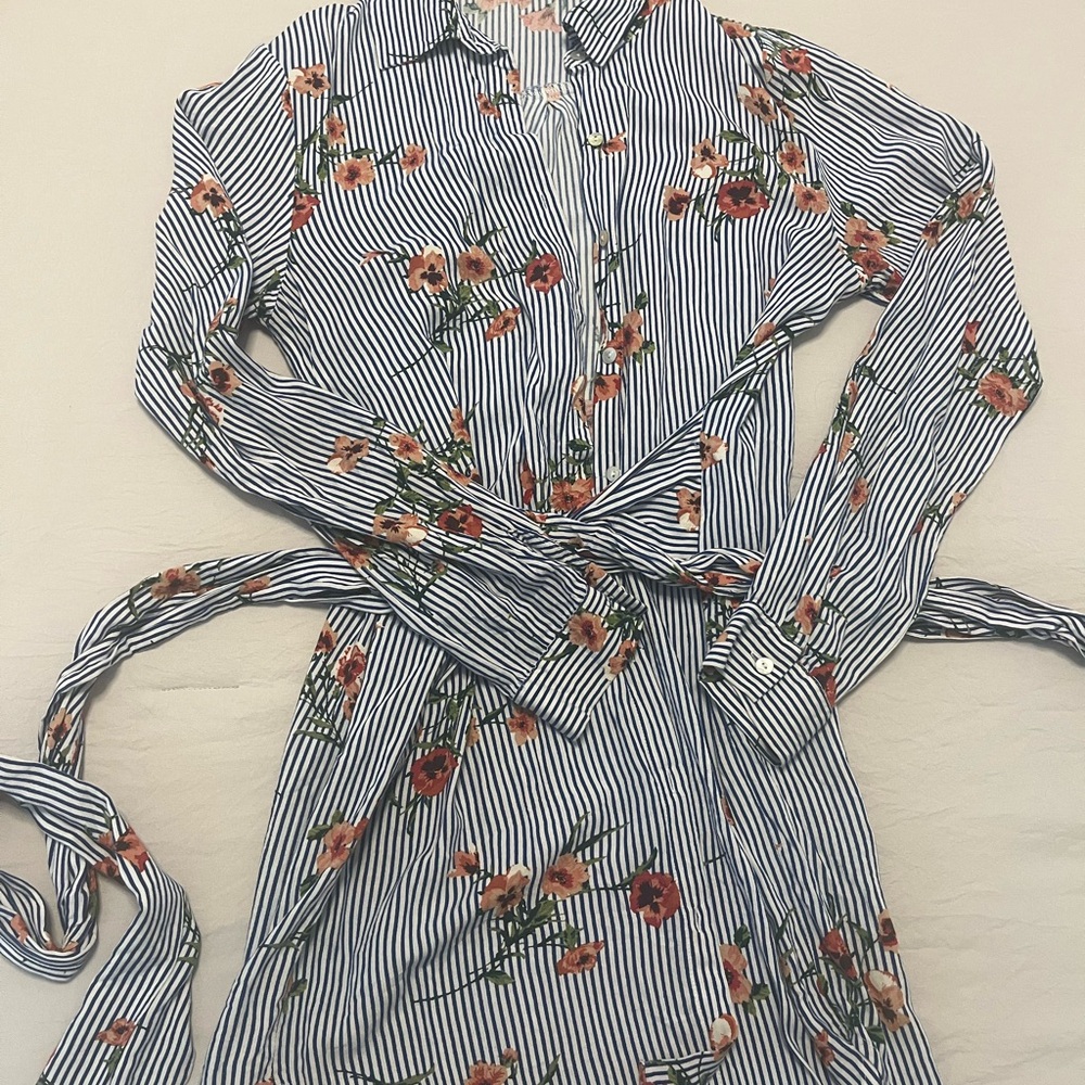 Striped Floral Shirt Dress